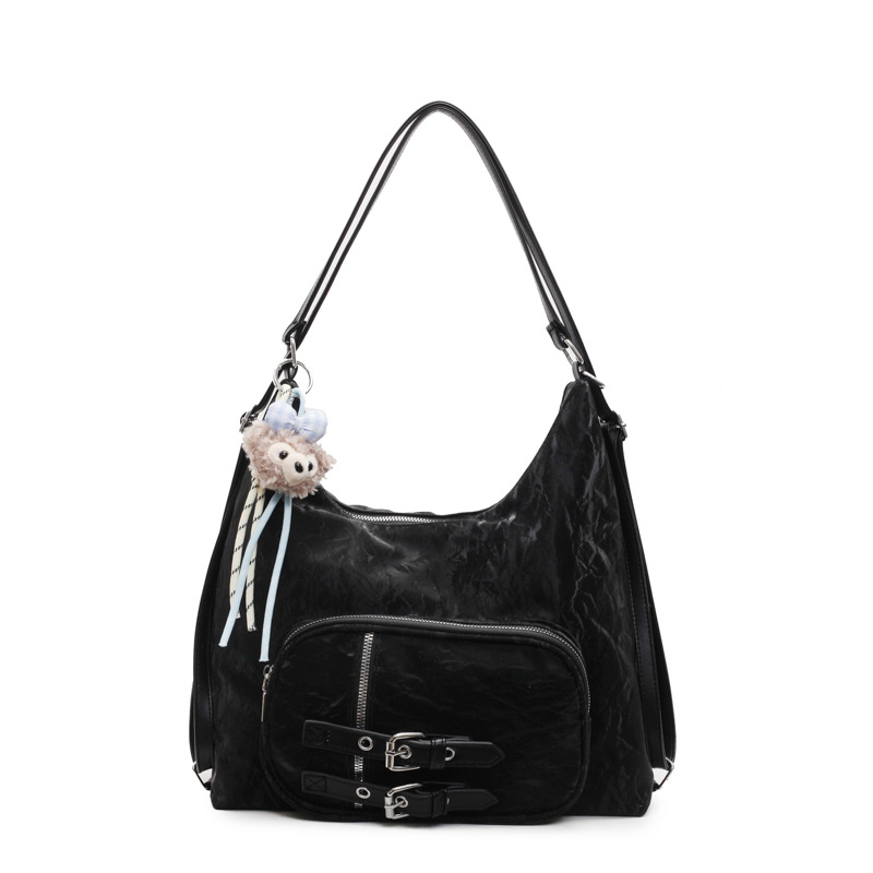 Spring and Summer new high-end casual college style double-shoulder tote bag, fashionable and versatile, motorcycle style large-capacity single-shoulder bag Item Picture