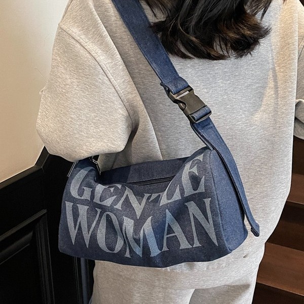 Letter denim bag for Women 2025, a new casual and fashionable style, versatile crossbody pillow bag, commuting bucket single-shoulder bag Application Scenario