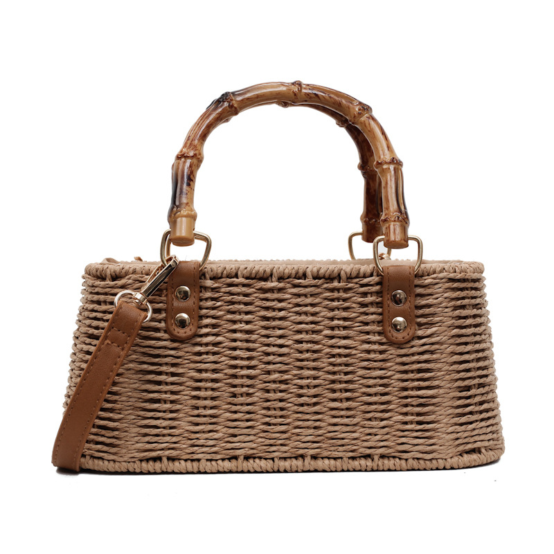 Drawstring casual hand-woven straw bag 2025 new summer, high-end and niche design, crossbody and hand-held shell bag Item Picture