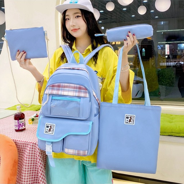 New clear checkered travel backpack, forest-style spring durable backpack, fashionable for girls, cute schoolbag for junior high school students Application Scenario