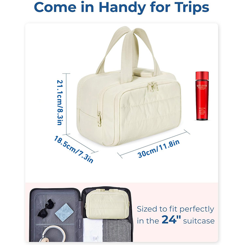 Best-selling travel toiletry bag with multiple openings, large capacity, fluffy cosmetics storage bag, travel toiletry set storage bag Specification drawing