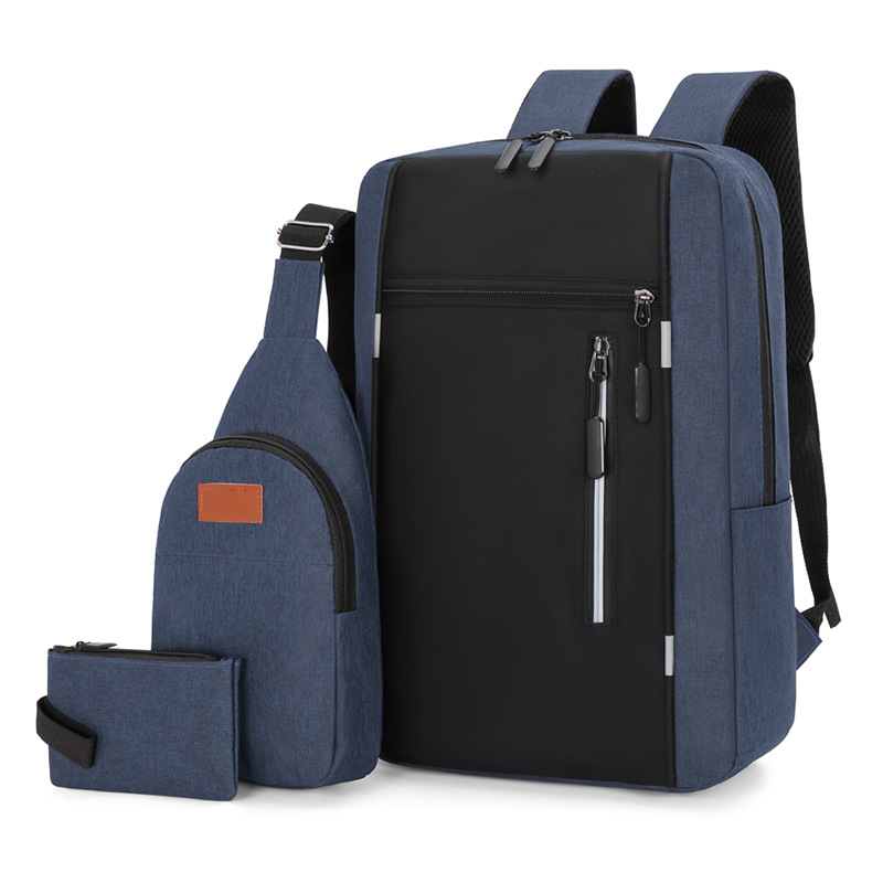 Cross-border business backpack for men, USB charging, multi-functional, simple and large-capacity backpack, three-piece set, college student schoolbag Specification drawing