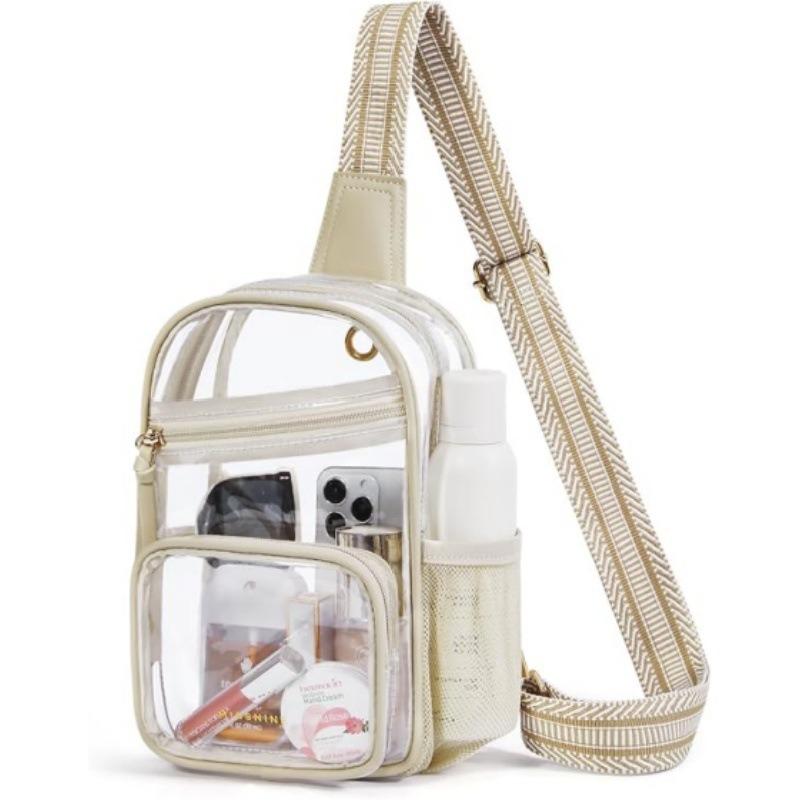 Cross-border in-stock PVC chest bags, single-shoulder bags, waist bags, crossbody bags, wallets, patterned shoulder straps, front side mesh bags Item Picture