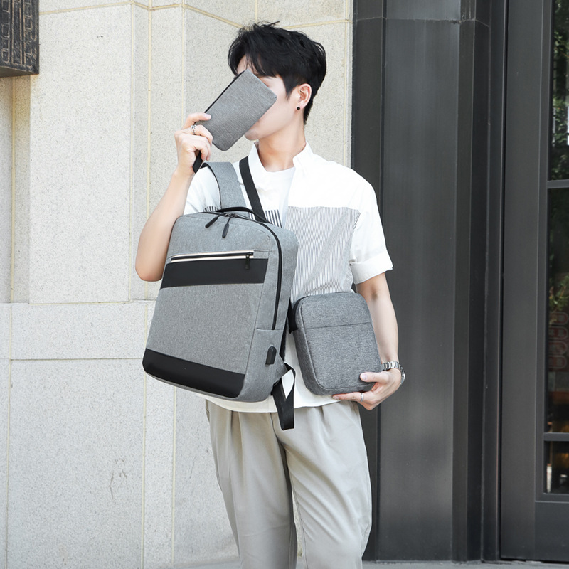 A new cross-border casual men's backpack set of three pieces, simple business computer backpack, fashionable and trendy student schoolbag Application Scenario