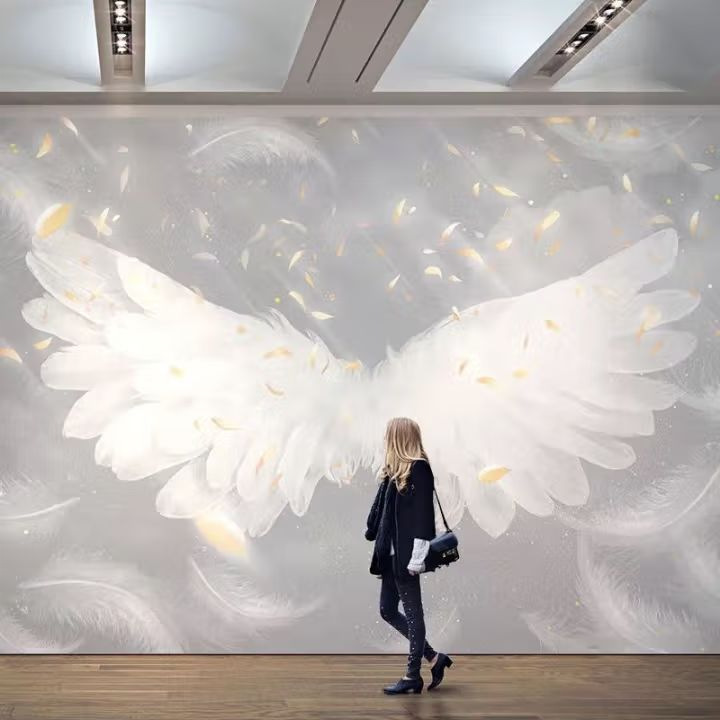Nordic feather wall fabric 8d three-dimensional hotel front desk sofa bedside TV background wall wallpaper live streaming room mural details Picture