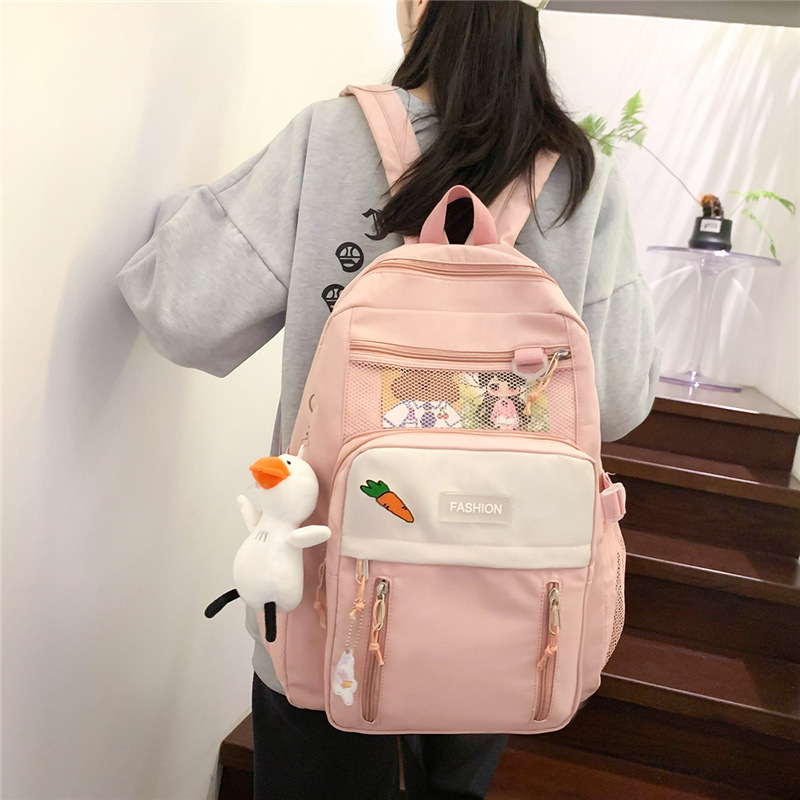 Harajuku ins Korean version large-capacity schoolbag, cute girls, high school and junior high school students' backpack, fashionable and casual backpack details Picture