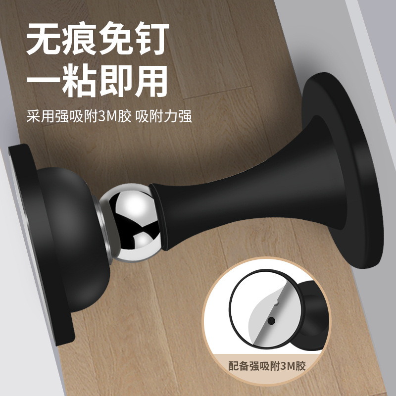Silicone door stopper without perforation, a rear anti-collision tool for the main entrance door, a buffer against door collision, and magnetic attraction on the top of the door Specification drawing