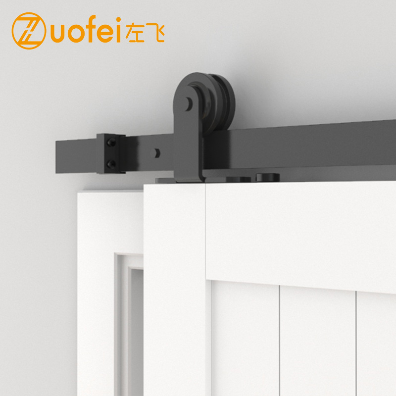 American-style barn door hoist rail, sliding door hoist wheel, slide rail, complete set of hardware, pulley guide rail, top-mounted pendant style factory details Picture