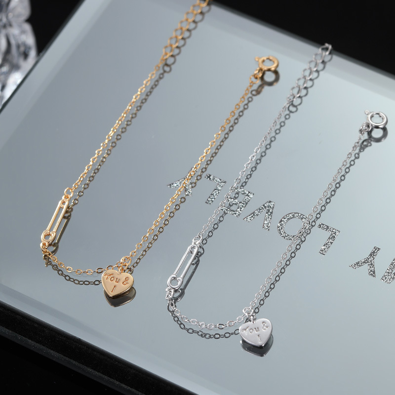 Silver ultra-fine K-gold-plated brooch heart-shaped bracelet for women, simple and elegant in style, a gift and accessory for a girlfriend Specification image
