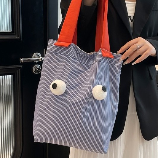 Cute 2025 New Style High-end and versatile Tote striped fabric bag, versatile single-shoulder large-capacity hand-held shopping bag for women Specification drawing