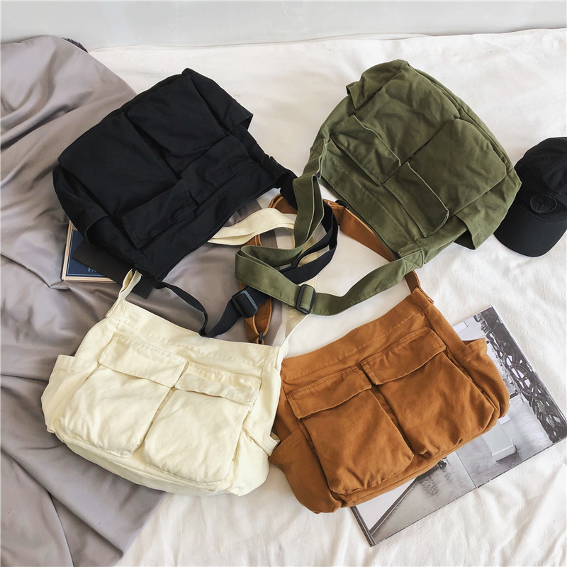Order workwear crossbody single-shoulder bags, men's and women's ins canvas bags, student street large-capacity casual and artistic canvas bags full figure