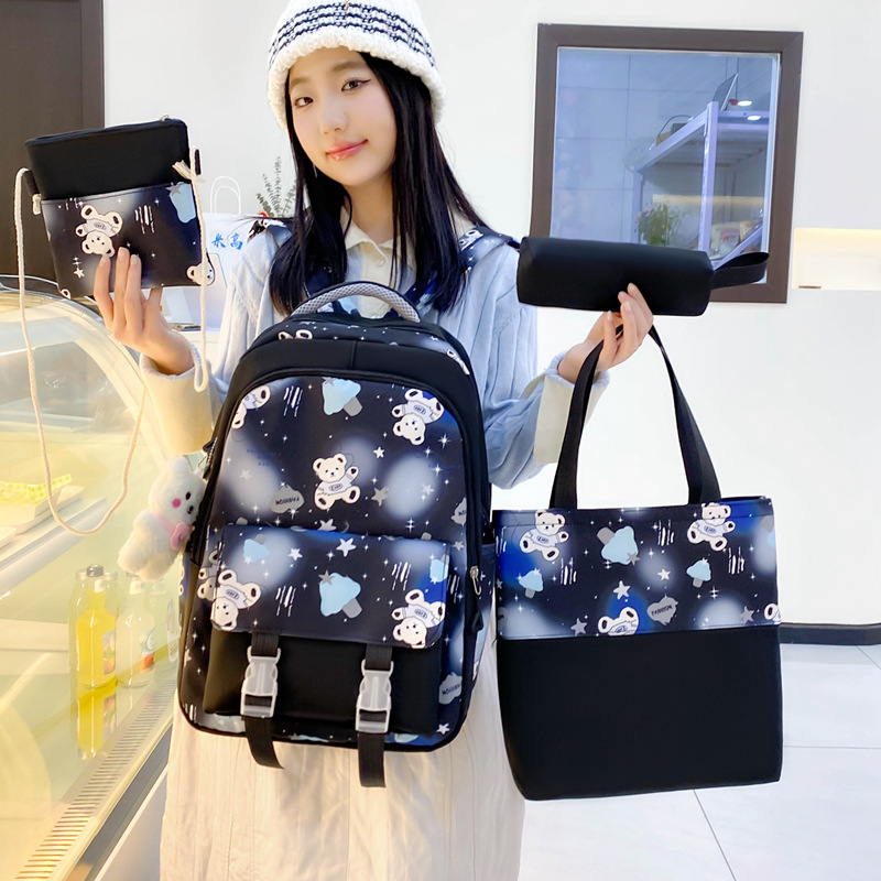 New cross-border cute girls' schoolbag, dreamy and colorful, versatile backpack set for primary and junior high school, four-piece cartoon backpack Application Scenario