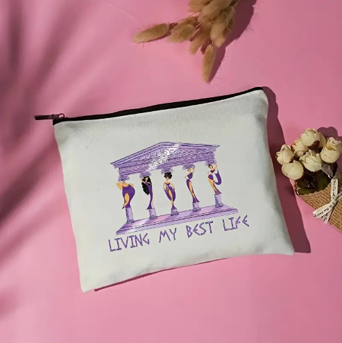 Cross-border temu best-selling lettered simple linen double-sided printed cosmetic bag, storage bag, multi-functional zipper bag for women full figure