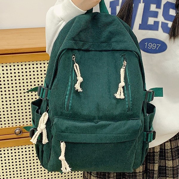 Autumn and winter large-capacity backpack for students, new corduroy backpack, solid color, simple and versatile, fashionable multi-pocket backpack details Picture