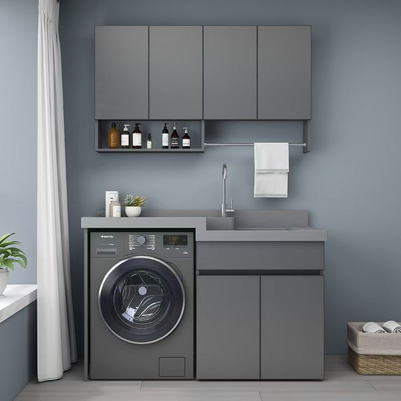 Kxh laundry cabinet, quartz stone high and low basins, washing machine integrated cabinet, balcony laundry sink with washboard, honeycomb aluminum Application Scenario
