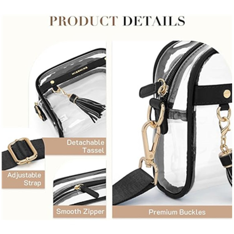 Amazon's new transparent PVC clear leather bag, sports women's wallet, crossbeam bag, single-shoulder bag, cross-border trend Specification drawing