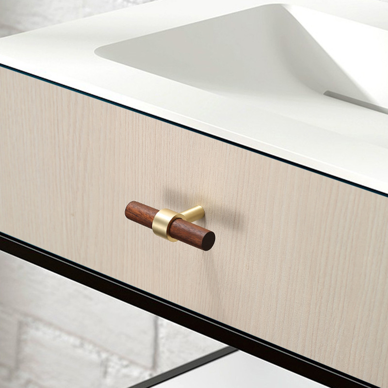 New Chinese-style minimalist cabinet doors, brass walnut wood handles, wardrobe drawers, wooden handles, Chinese-style cabinets, solid wood Application Scenario