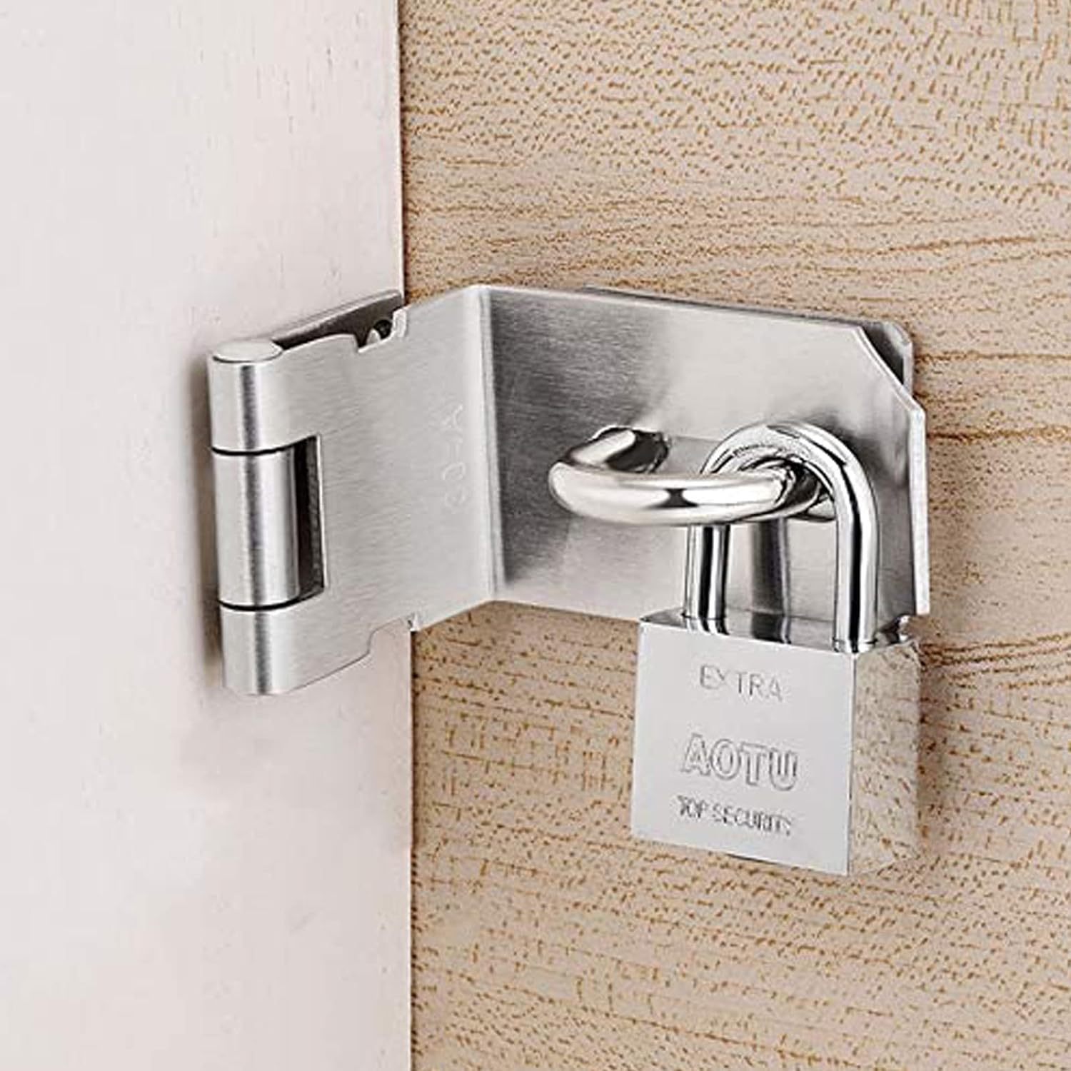 Right-angle turn door lock, latch, stainless steel extra thick with screws, 90-degree turn style full figure