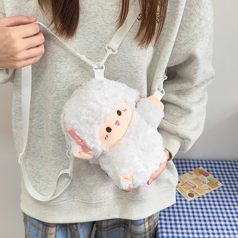 High-quality appearance level little sheep plush backpack, girl doll bag, cute single-shoulder little sheep papa bag, cross-border full figure