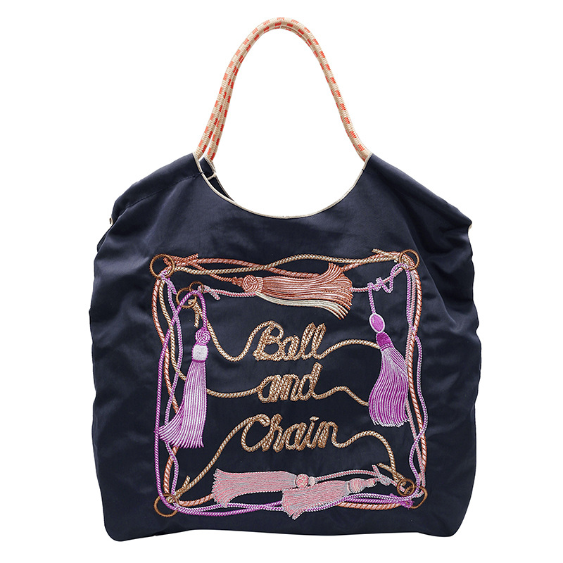 2024 New casual, versatile, fashionable embroidered eco-friendly bag, shopping bag, large-capacity nylon lightweight hand-held shoulder bag Item Picture