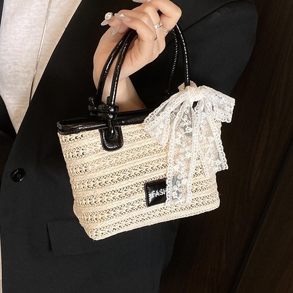 Fashionable woven handbag for women, 2025 new crossbody bag, niche design, single-shoulder bag, stylish straw woven bucket bag Specification drawing