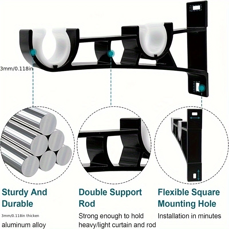 Two sets of black double-pole bracket curtain accessories Specification drawing