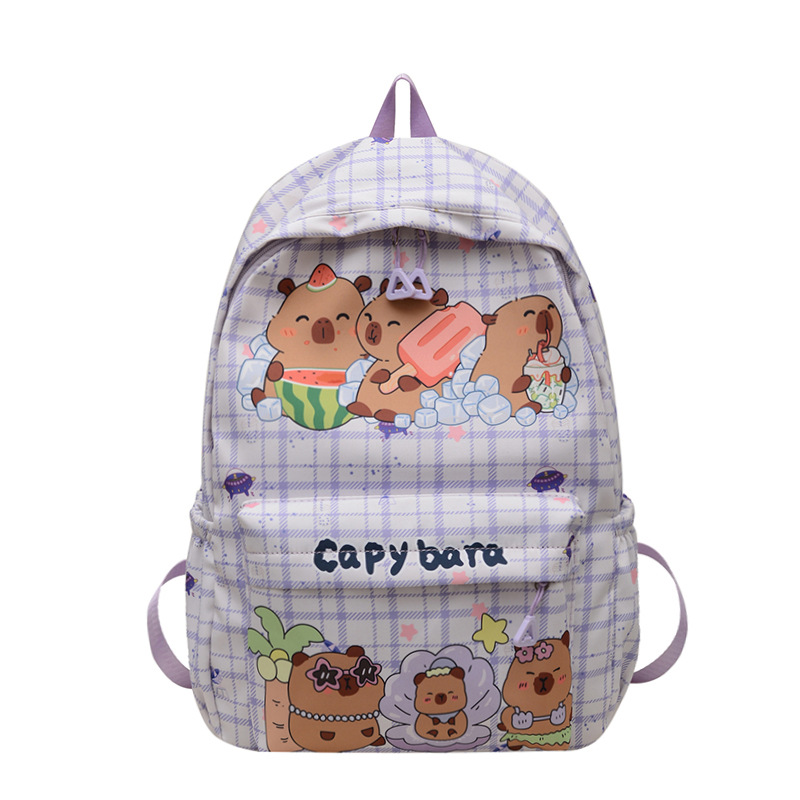 Capibala Schoolbag for girls, a new cartoon backpack for primary and secondary school students, a trendy printed capybara student bag Item Picture