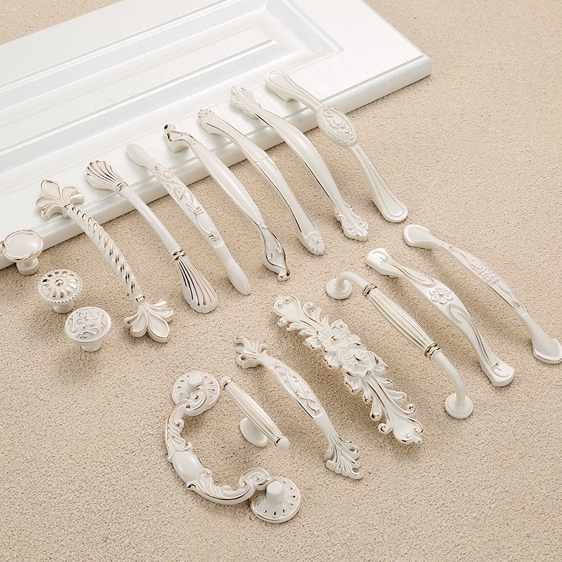 Ivory white handle, door handle, cabinet drawer, zinc alloy, European modern and simple, single-hole round, fine, thickened Specification drawing