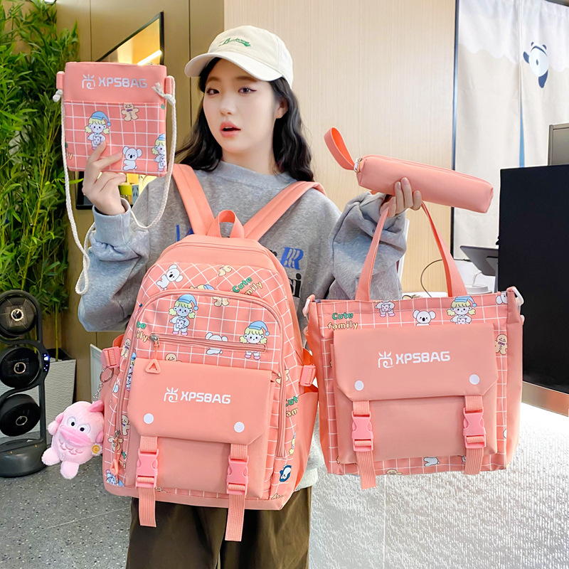 Four-piece schoolbag set, cute cartoon for girls, primary school backpack, durable, large capacity, ins, high appearance level, junior high school backpack Specification drawing