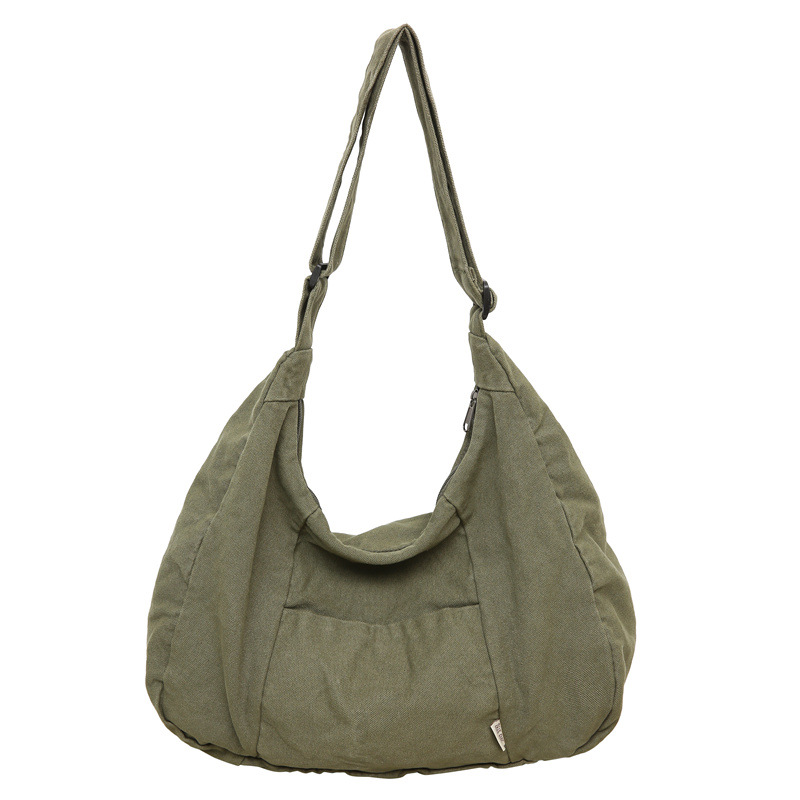 2024 New Japanese-style simple solid color large-capacity single-shoulder bag, ins casual crossbody bag, canvas bag for female college students Item Picture