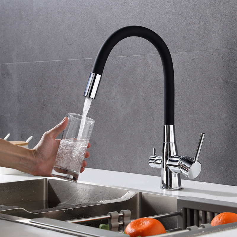 Wholesale of Russian export three-in-one cold and hot kitchen faucet, universal rotating sink faucet, water purifier details Picture