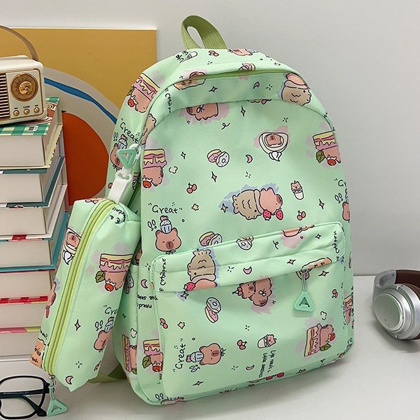 Junior high school cartoon simple, light, casual and versatile printed kabi Bala schoolbag, Japanese and forest-style backpack for students full figure