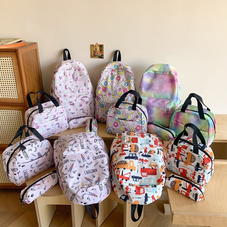 Wholesale of 2025 new backpack printed graffiti multi-piece set, lightweight and large-capacity backpack for middle school students Application Scenario