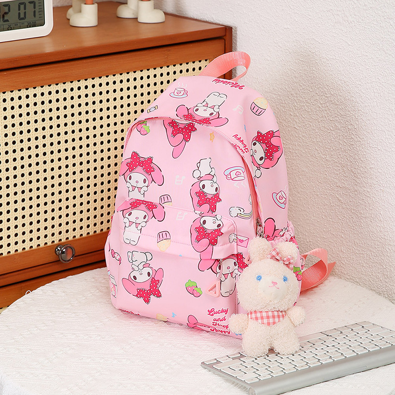 Cute cartoon schoolbag, waterproof campus backpack, printed graffiti, large capacity for primary school students, high appearance level backpack for girls Specification drawing