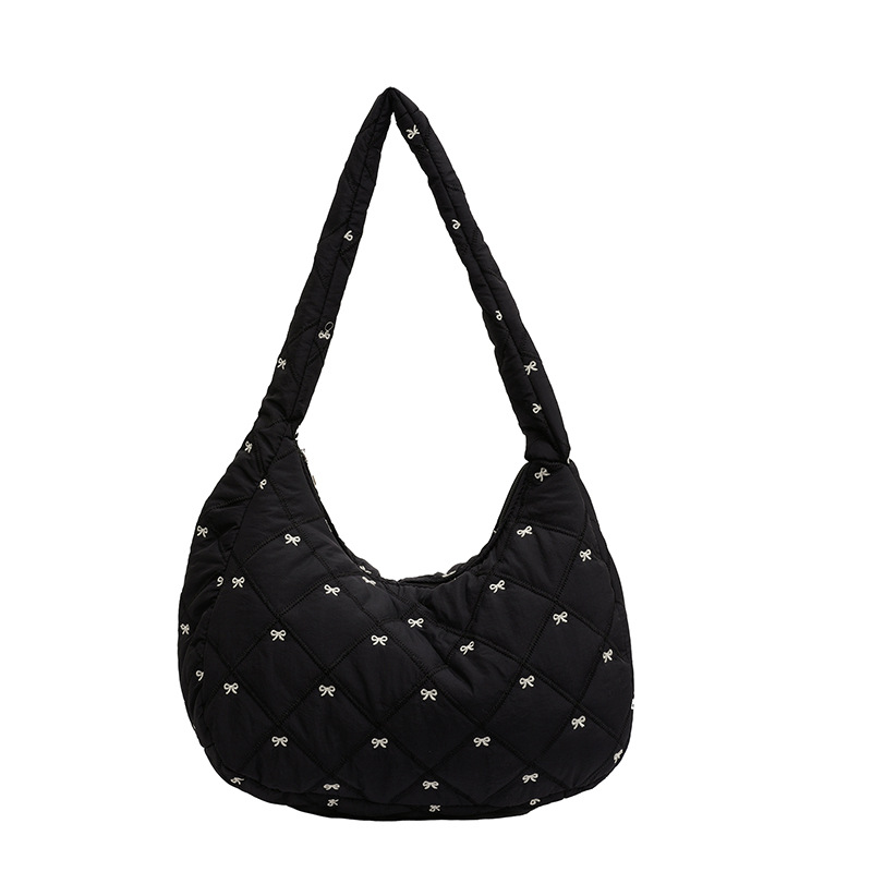 A fresh and light bow commuter tote bag with a laid-back style for women, a new autumn and winter bag, a single-shoulder crossbody bag, and an underarm bag Item Picture