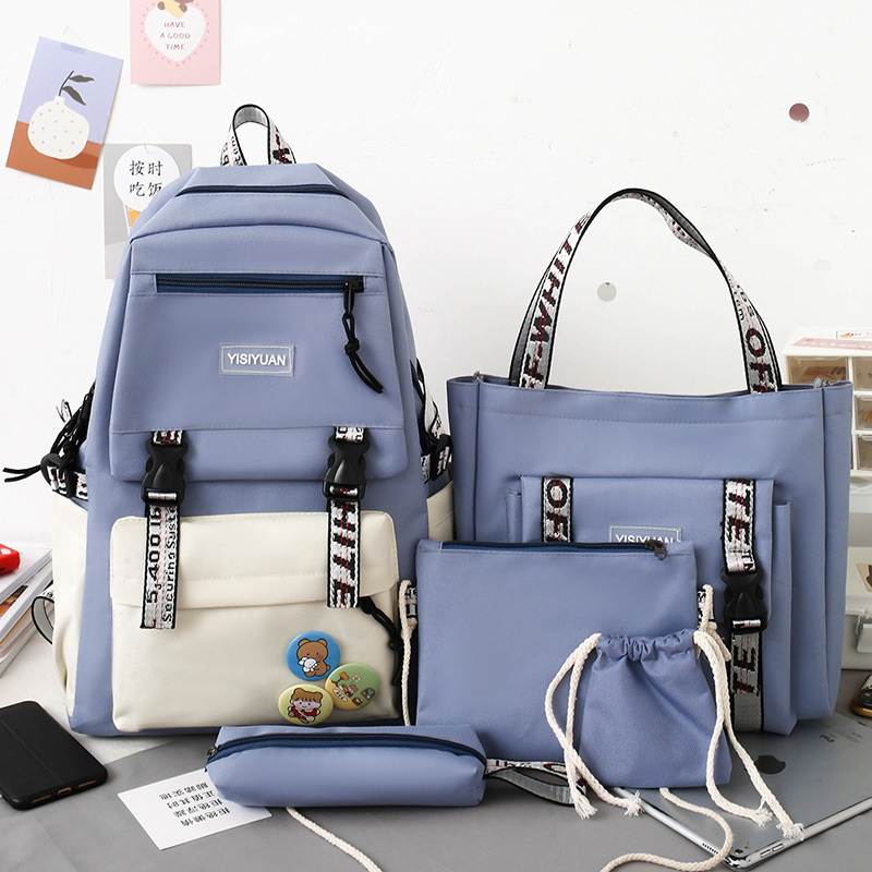 Customized Korean version of Harajuku ulzzang five-piece backpack for girls, large-capacity portable schoolbag for primary school students Specification drawing