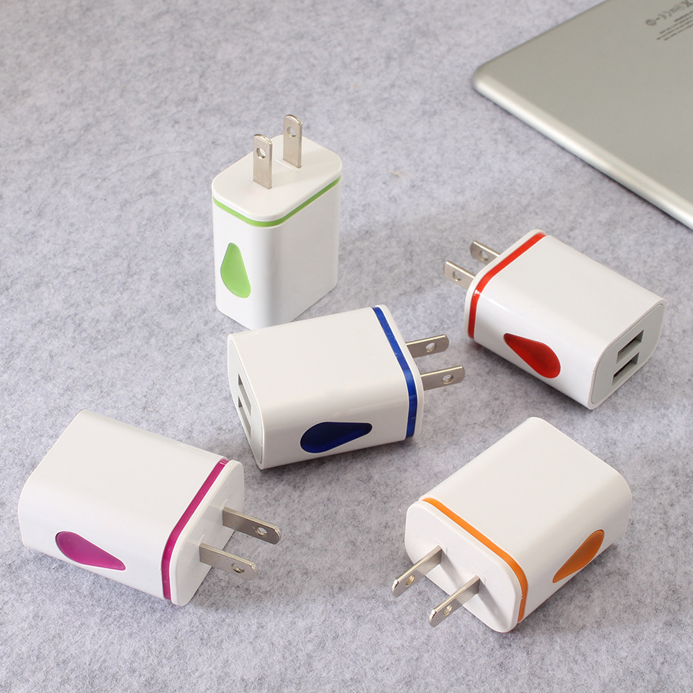 2USB waterdrop LED light-emitting charger for smartphones, dual-port waterdrop travel charger, raindrop charging head for flash charging details Picture