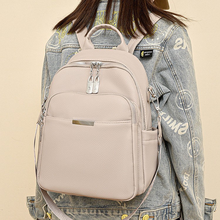 Fashionable and versatile Korean-style trendy genuine leather lightweight backpack for college students, women's backpack, multi-functional single-shoulder bag for ladies details Picture