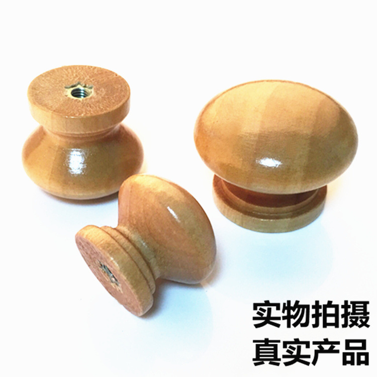 Solid wood handle, single-hole small handle, wooden handle, mushroom handle, drawer handle, wardrobe door handle, round handle Specification drawing