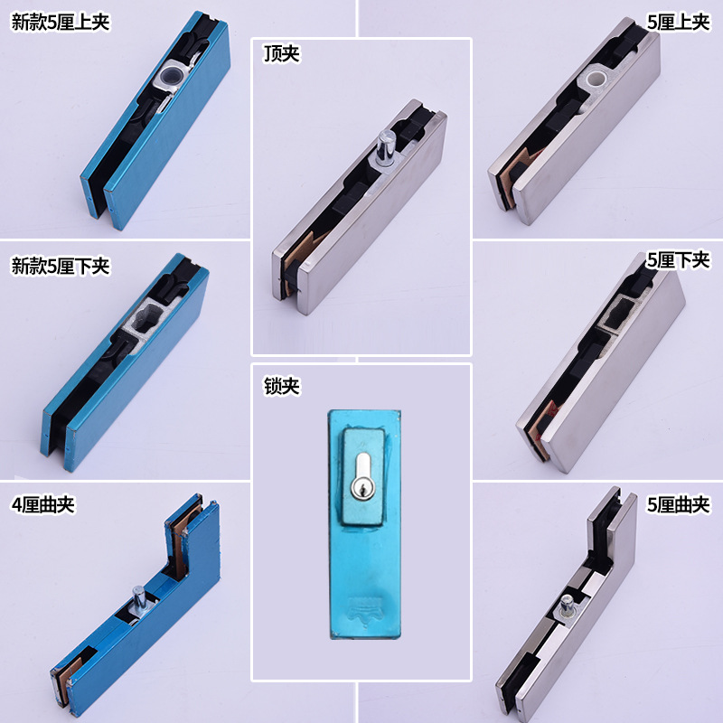 The manufacturer supplies stainless steel frameless glass door floor spring door clamp accessories, curved clamps, 4MM seven-shaped clamps and floor springs Specification drawing
