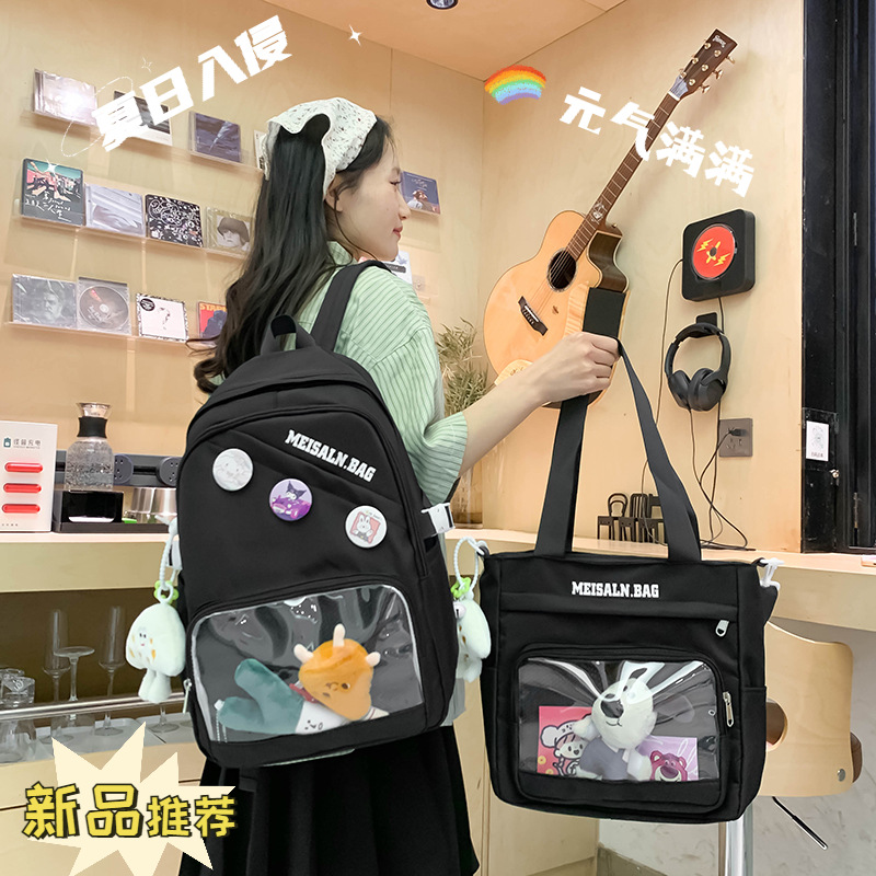 The new daily transparent backpack is an original design for girls. It has a large capacity and is a cute school bag that can be carried on both shoulders details Picture