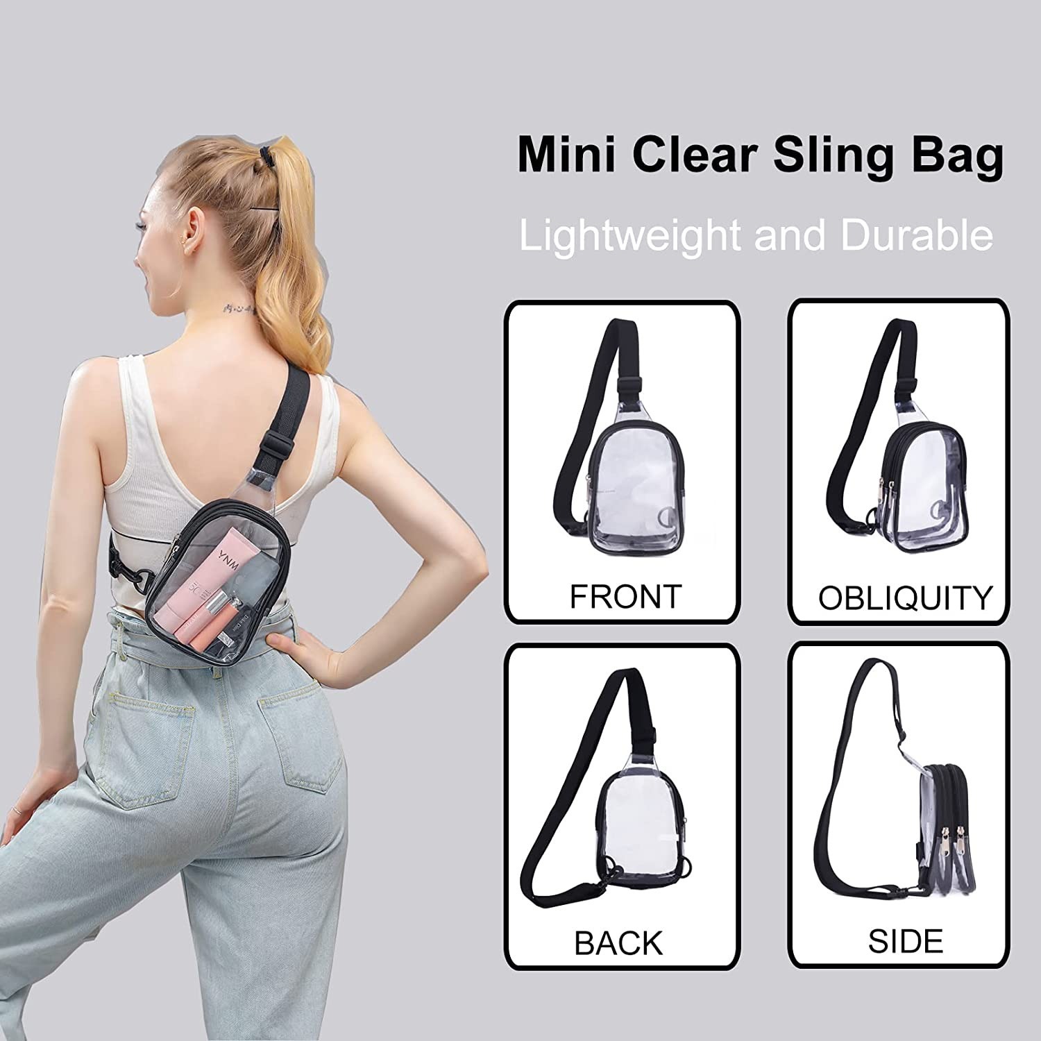 Amazon's new crossbody bag, chest bag, PVC single-shoulder bag, transparent outdoor sports waterproof mini travel crossbody bag Specification drawing