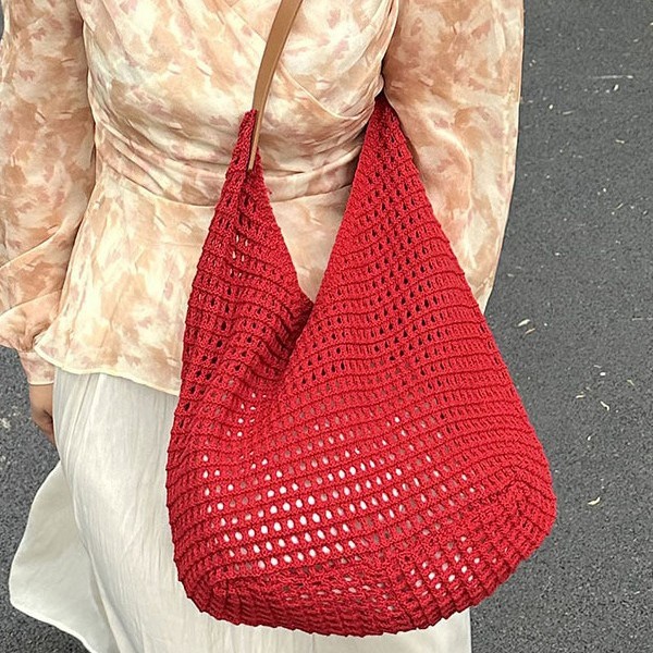 2025 New style knitted bags, woven bags, shoulder bags, Thai casual women's bags, seaside vacation style Bohemian bags Specification drawing