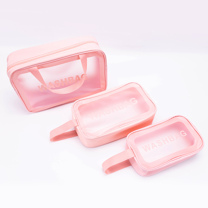 PU transparent matte toiletry bag, simple travel portable cosmetics, beach storage bag, waterproof pvc makeup bag full figure