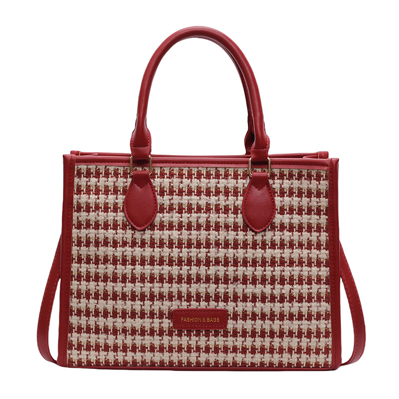 The red checkered bag for women's wedding in 2024 is a new crossbody handbag with a high-end feel and a large capacity Item Picture