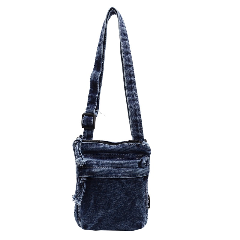 ins retro denim crossbody bag for men, Korean-style casual washable single-shoulder bag, light and casual solid-color phone bag for women Item Picture