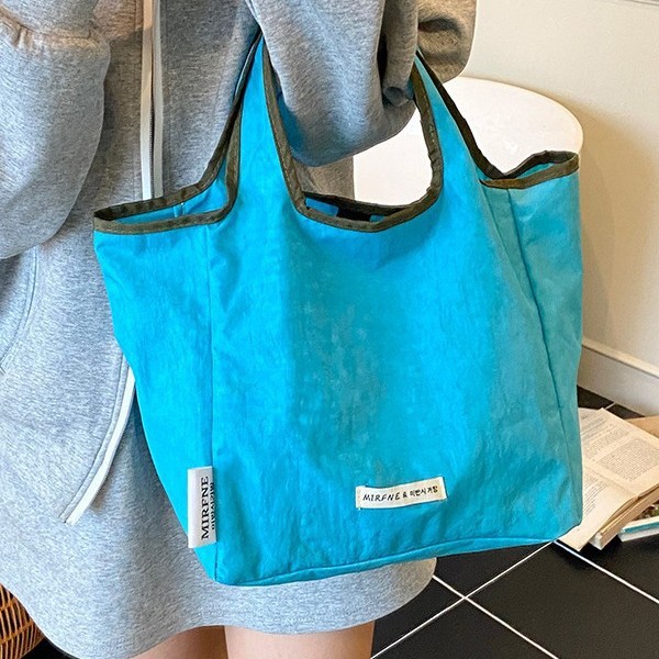 Korean casual large-capacity bucket bag for women 2025 summer, simple nylon fabric single-shoulder bag, shopping bag, handbag Specification drawing