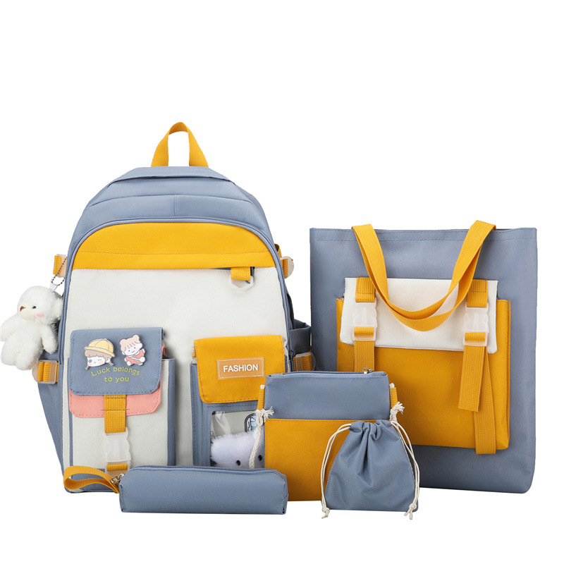 New high-appearancy-level schoolbag for girls, Korean version high school and college students, color-matched large-capacity canvas backpack for middle school students Item Picture