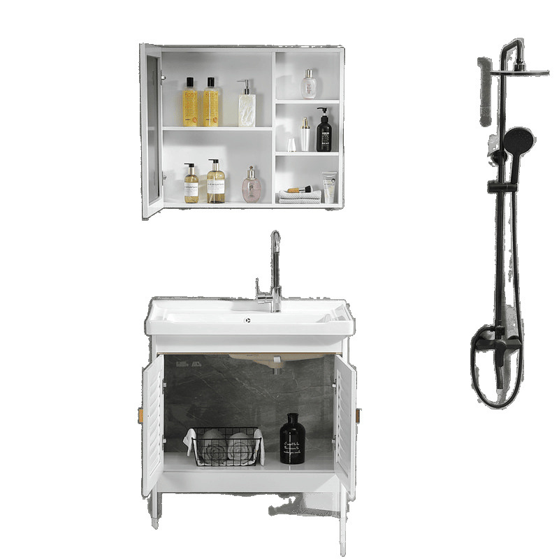 Bathroom balcony ceramic laundry basin with washboard water, space aluminum white floor-standing bathroom cabinet set combined washbasin Item Picture