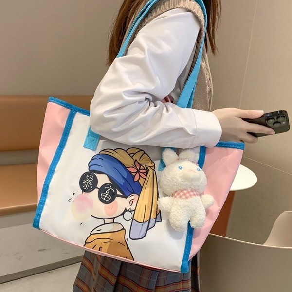 A versatile cartoon new cute large-capacity class handbag, student shoulder bag, printed graffiti, fresh tote bag full figure
